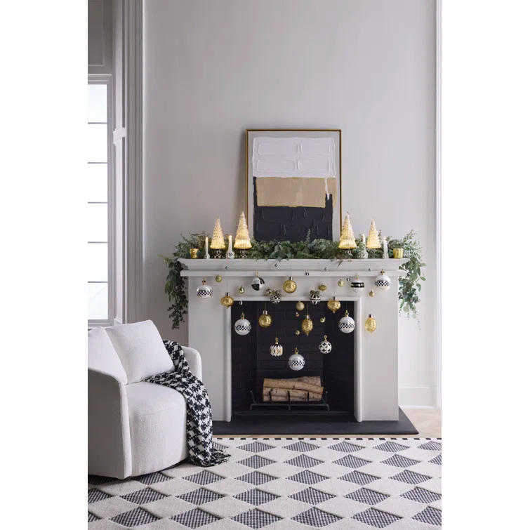 Black And White Star Glass Ball Ornaments Set Of 4