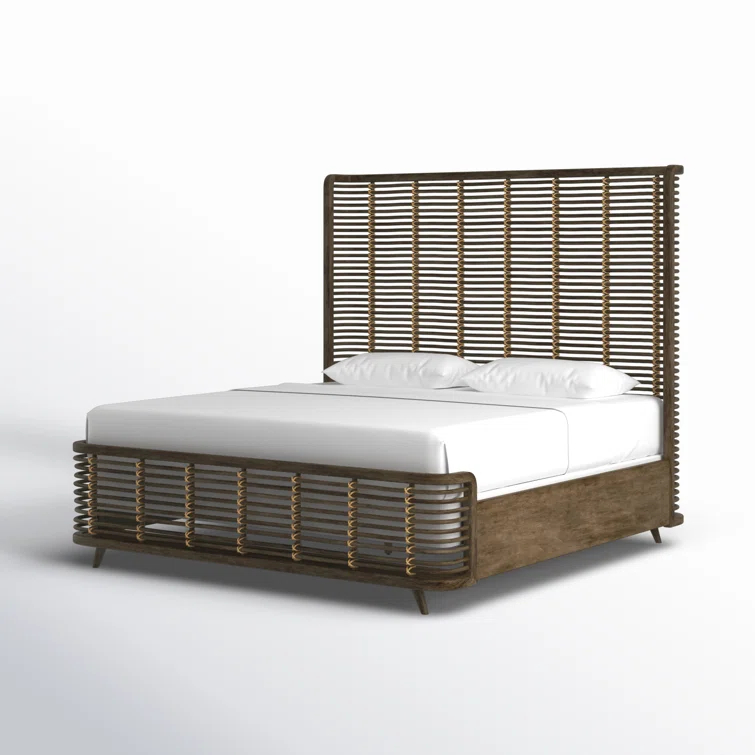 Cliffside King Transitional Panel Bed with Rattan Detail