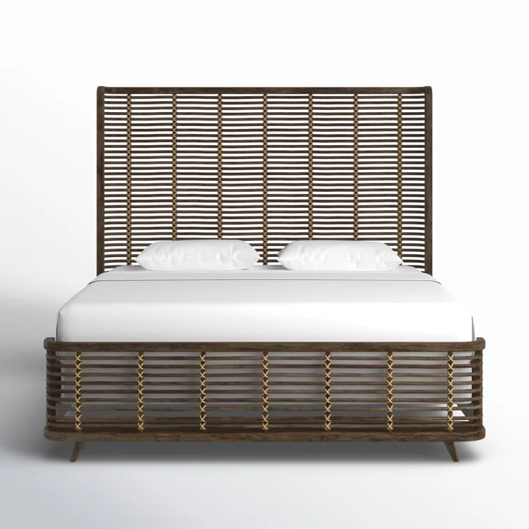 Cliffside King Transitional Panel Bed with Rattan Detail