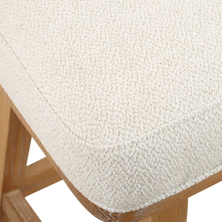 Mid-Century Modern White Fabric Swivel Counter Stool with Oak Legs