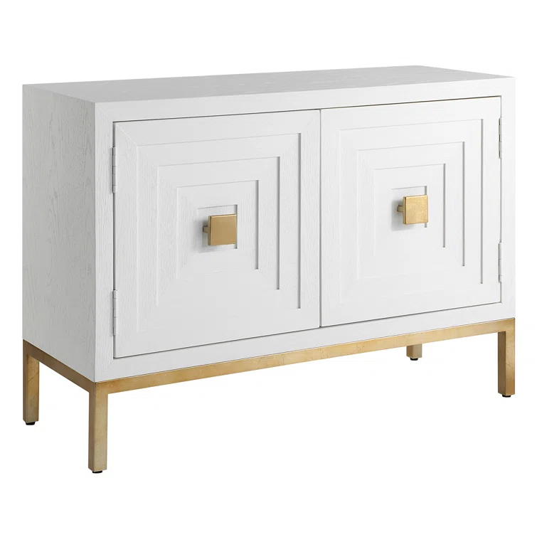 White and Brass Fir Wood Contemporary Accent Cabinet
