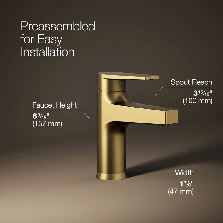 Kohler Taut Single-Handle Bathroom Faucet with Pop-Up Drain Assembly, One Hole Bathroom Sink Faucet, 1.2 gpm