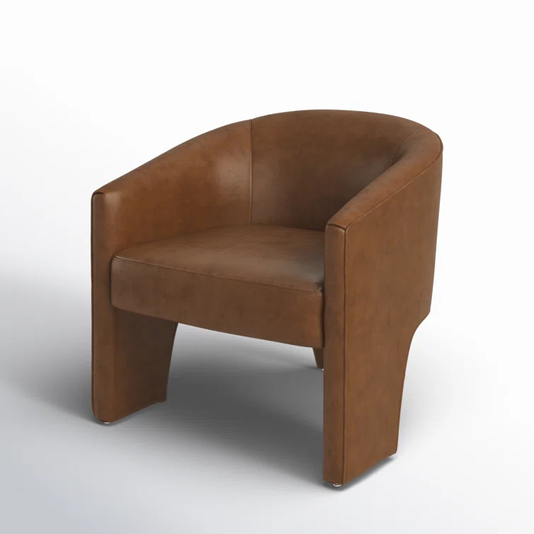 Heirloom Sienna Barrel Leather Accent Chair with Wood Base
