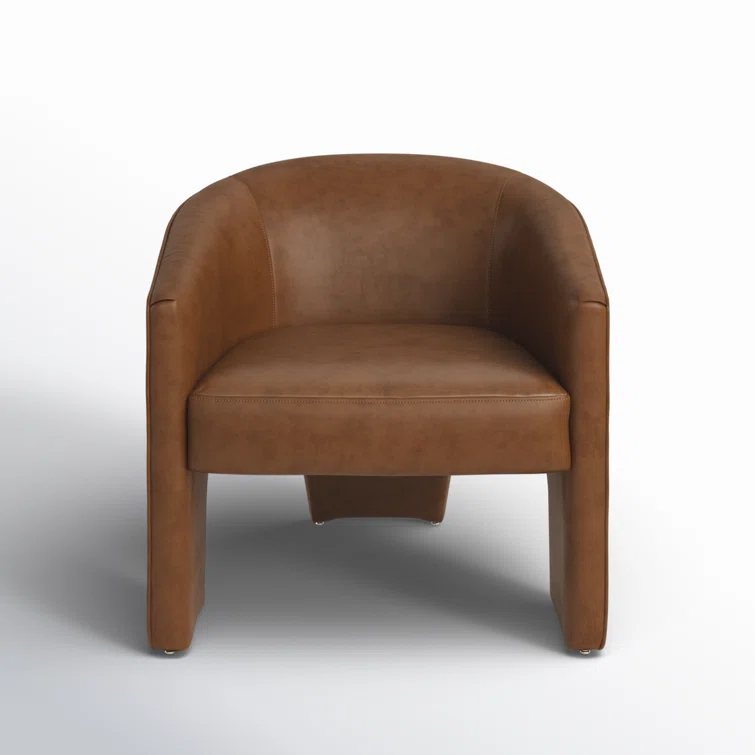 Heirloom Sienna Barrel Leather Accent Chair with Wood Base