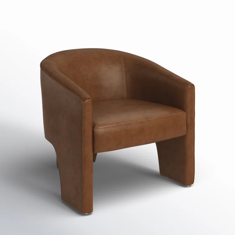 Heirloom Sienna Barrel Leather Accent Chair with Wood Base