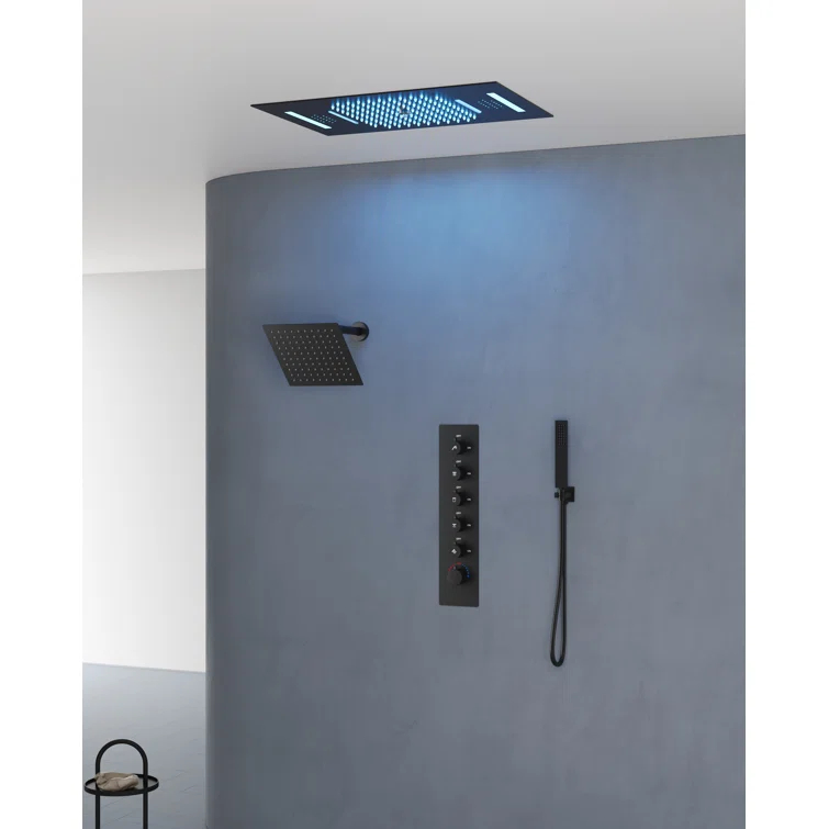 Music Thermostatic Shower System,Dual Showerheads with LED Mood Lighting