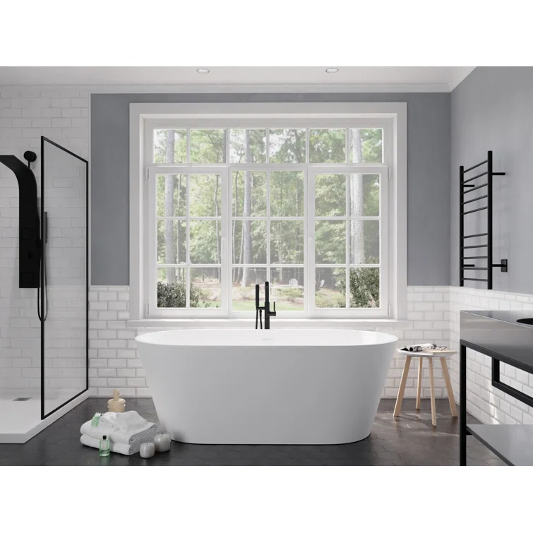 Roccia 62'' x 32'' Freestanding Soaking Solid Surface Bathtub