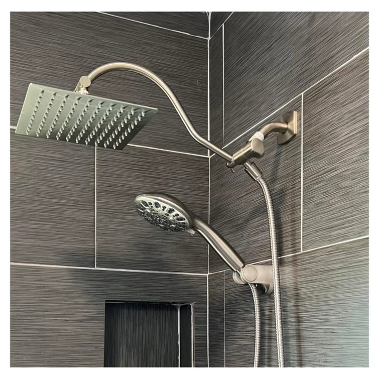 10'' High Pressure Rainfall Shower Head/Handheld Showerhead Combo with 12'' Adjustable Curved
