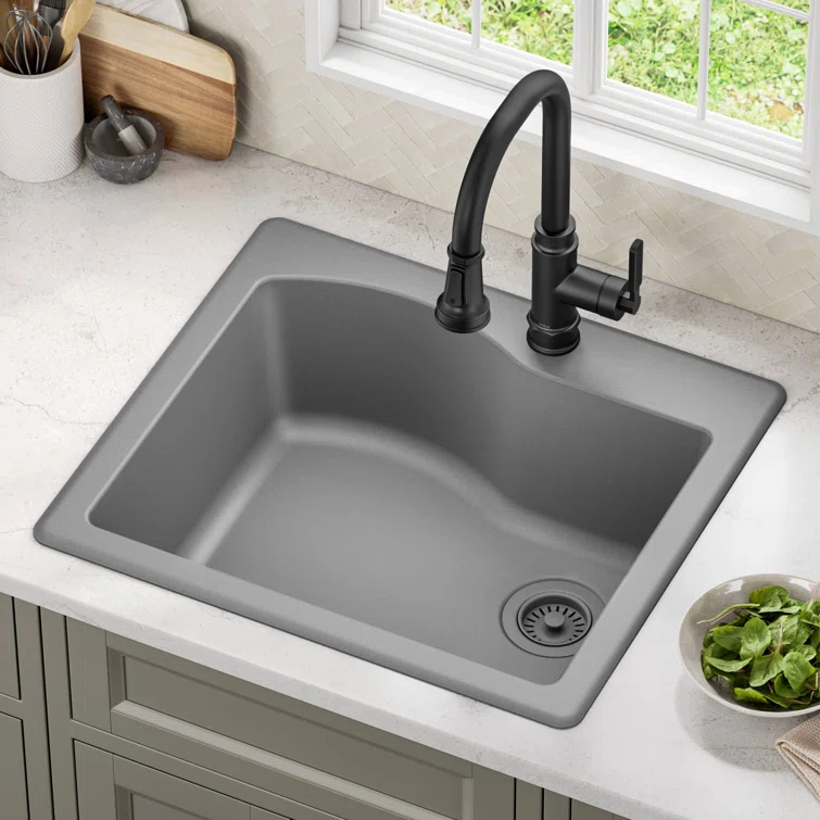 KRAUS Quarza™ 25" L Dual Mount Single Bowl Granite Kitchen Sink