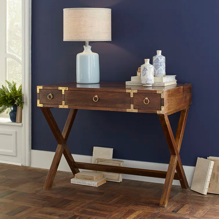 Brown Solid and MDF Wood Writing Desk with Filing Cabinet