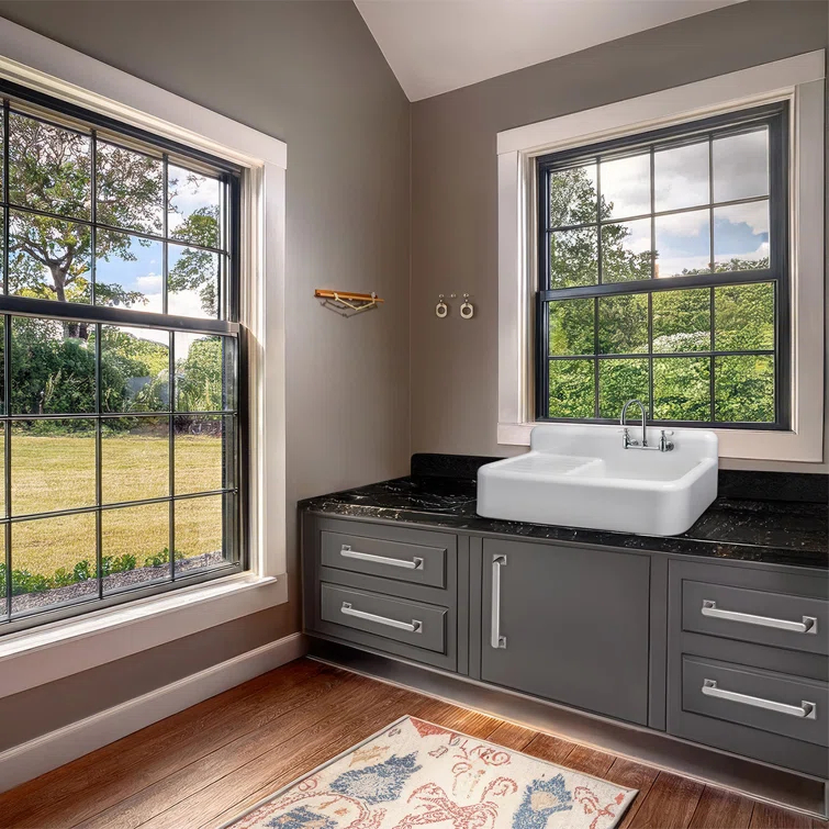 Whitehaus 42" Single Bowl Fireclay Utility Above Mount Sink: Integral Drainboard, High Backsplash