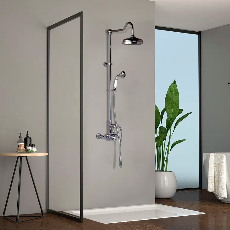 Exposed Thermostatic Shower System 36" Wall Mounted with 1.75 GPM Handshower and Lever/Cross Handles