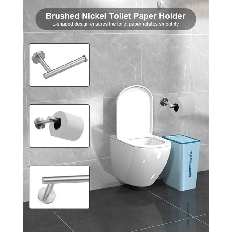 3-Piece Bath Hardware Set With Mounting Hardware With Towel Ring, Towel Hook And Toilet Paper Holder In
