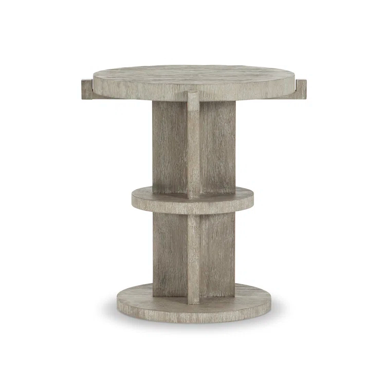 Light Shale Round Wooden Transitional End Table