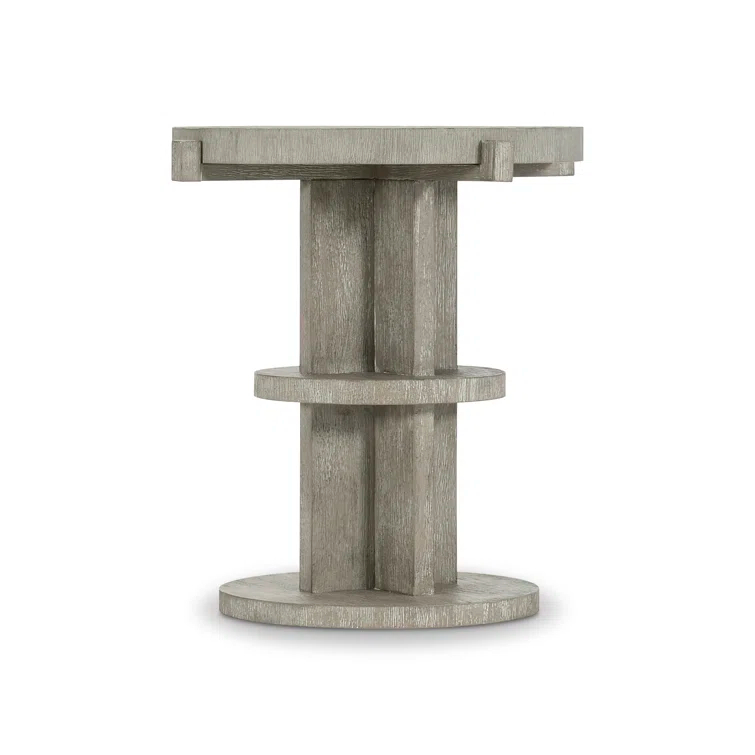 Light Shale Round Wooden Transitional End Table