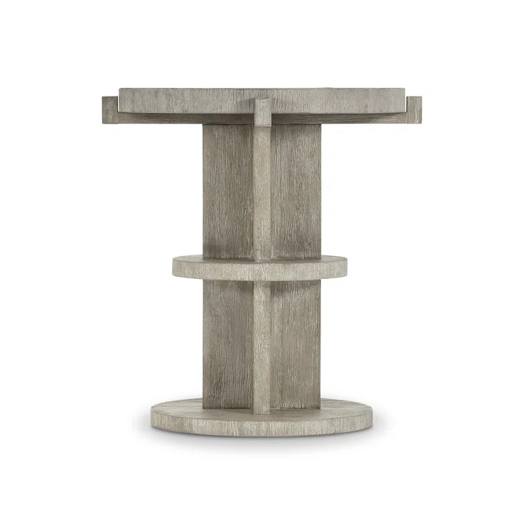Light Shale Round Wooden Transitional End Table