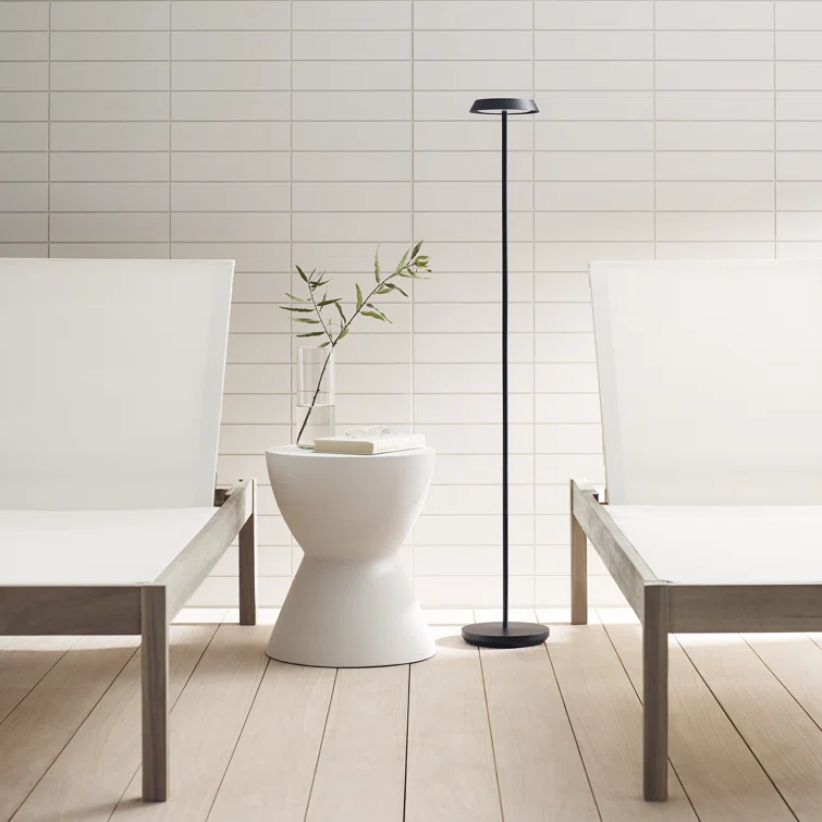 Matte White Outdoor Rechargeable LED Floor Lamp with Aluminum Shade