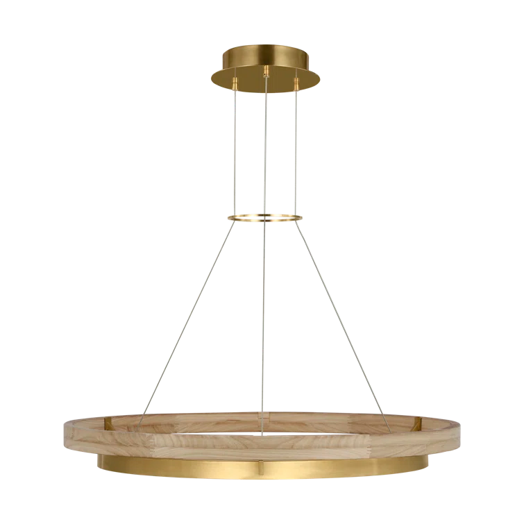 Grace 36" Antique Brass and Oak LED Ring Chandelier