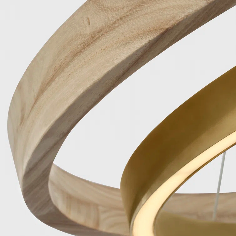 Grace 36" Antique Brass and Oak LED Ring Chandelier