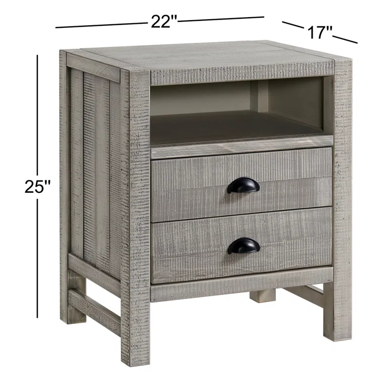 Windsor 2-Drawer Wood Nightstand for Kids Bedroom - Rustic Painted Finish, Metal Glides, Open Shelf Storage, Pine Wood Construction, 22 in. W x 17 in. D x 25 in. H, Distressed Look