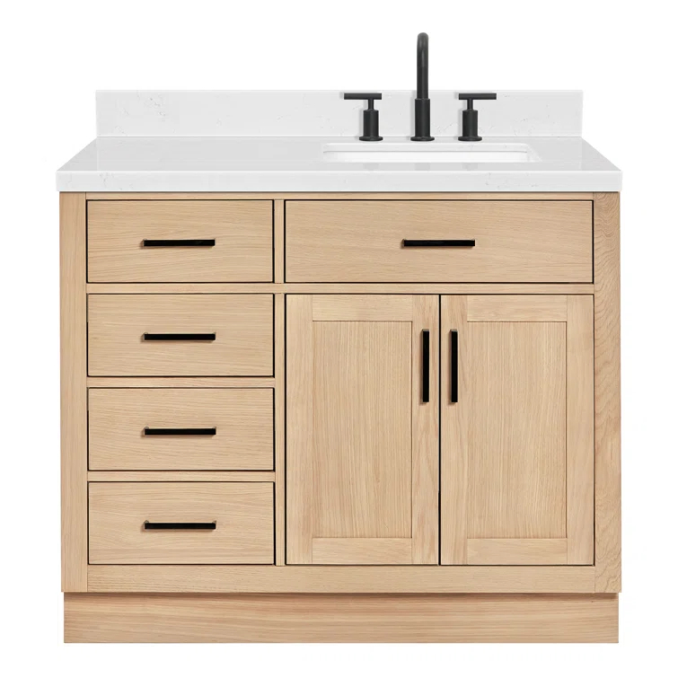 Wildon Home® Tidworth 42'' Solid Wood Single Bathroom Vanity with 1.5'' Carrara Quartz Top, Right Offset Rectangular Sink