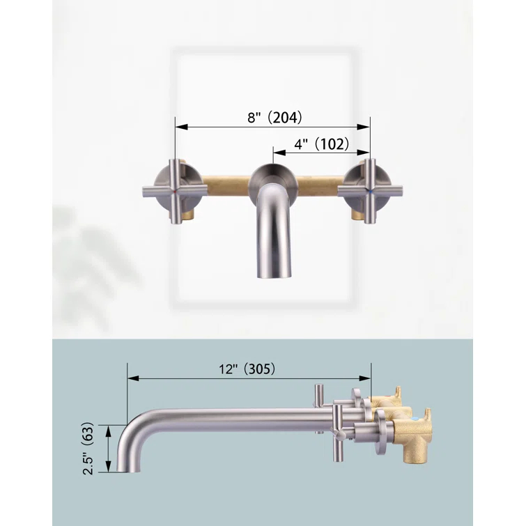 2-Handle Wall Mounted Cross Handle Antique Bathtub Roman Tub Faucet