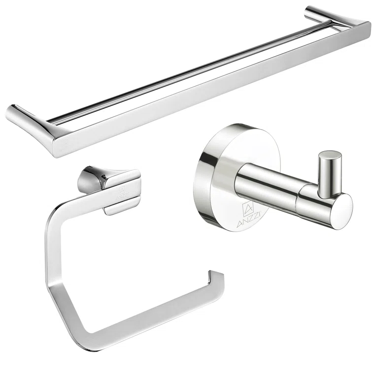 ANZZI AC-AZSET3-CH ANZZI 3-Piece Chrome Bathroom Accessories Set - Hand Towel Holder - Toilet Paper Holder - Towel Holder