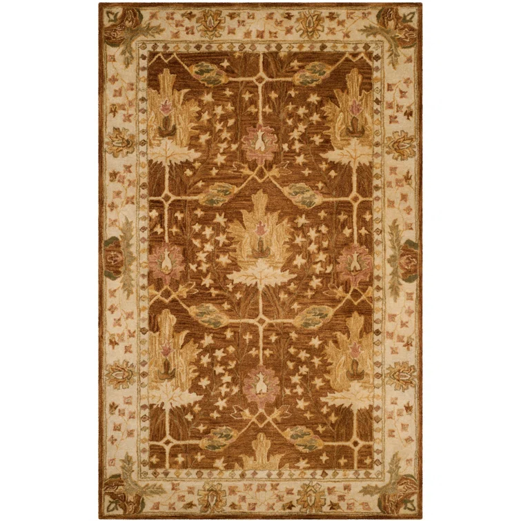 SAFAVIEH Antiquity Derbhile Traditional Bordered Wool Area Rug, Brown/Beige, 2' x 3'
