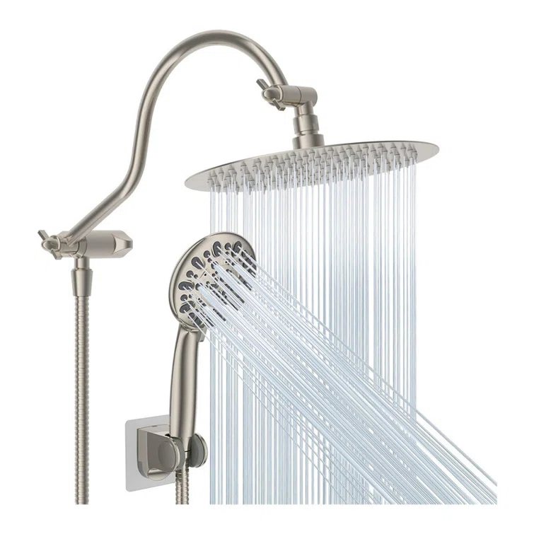 10'' High Pressure Rainfall Shower Head/Handheld Showerhead Combo with 12'' Adjustable Curved