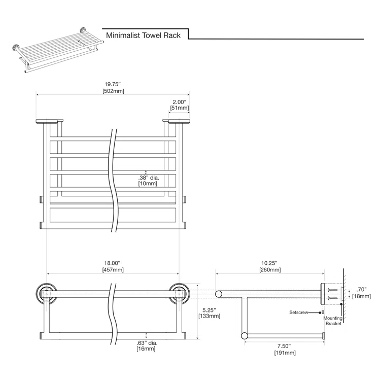 Latitude II Wall Mounted Towel Rack | Hotel Style Stainless Steel Towel Rack with Towel Bar
