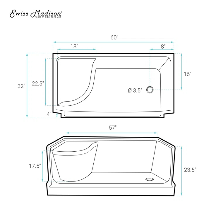 Aquatique 60" x 32" Shower Base in Matte Black