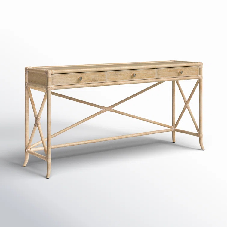 Dune Beige Oak and Maple Rectangular Console Table with Storage