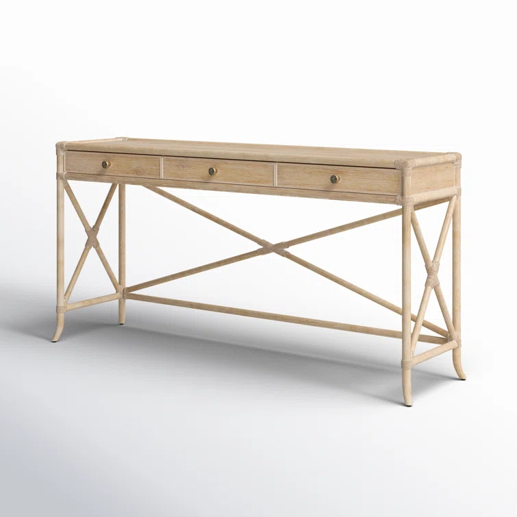 Dune Beige Oak and Maple Rectangular Console Table with Storage