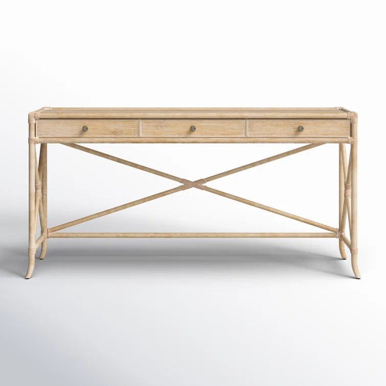 Dune Beige Oak and Maple Rectangular Console Table with Storage
