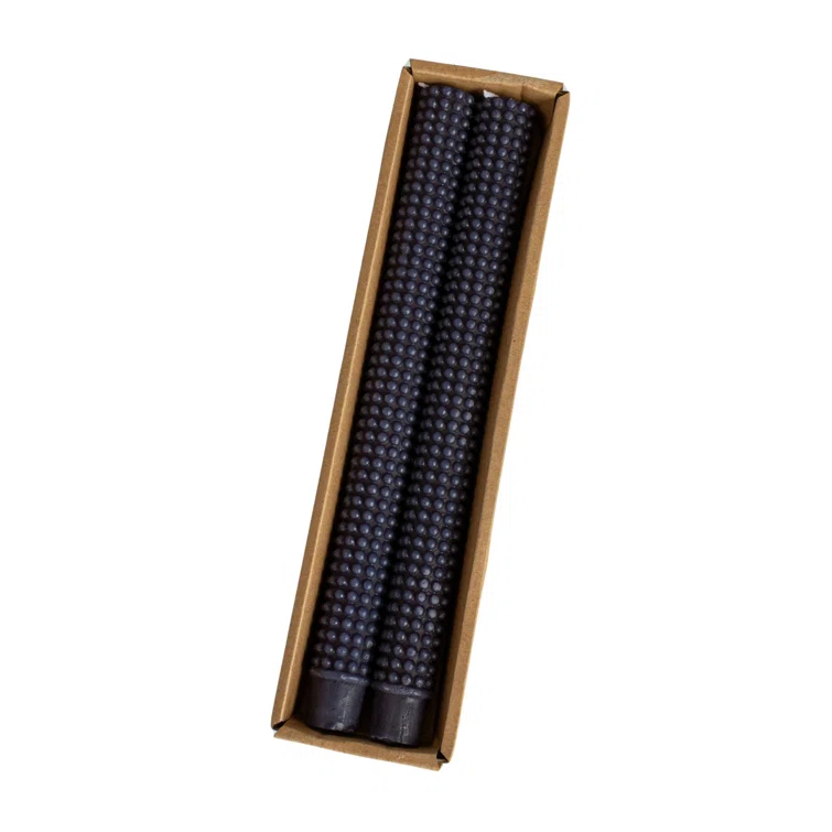 Creative Co-Op Hobnail Taper Candles in Box, Navy Blue, Set of 2
