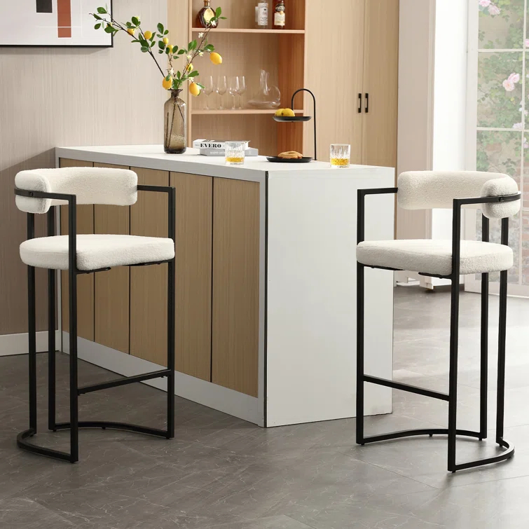 Modern Upholstered Hollow Bar Stool With Armrests And Footrests, Barrel High Stools