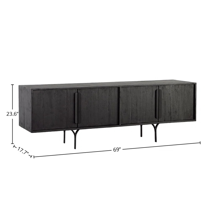 Rivington 69" Black Exotic Wood Sideboard with Metal Legs