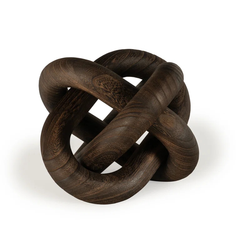 Devante Dark Brown Paulownia Wood Knot Sculpture, 9.5 Inches