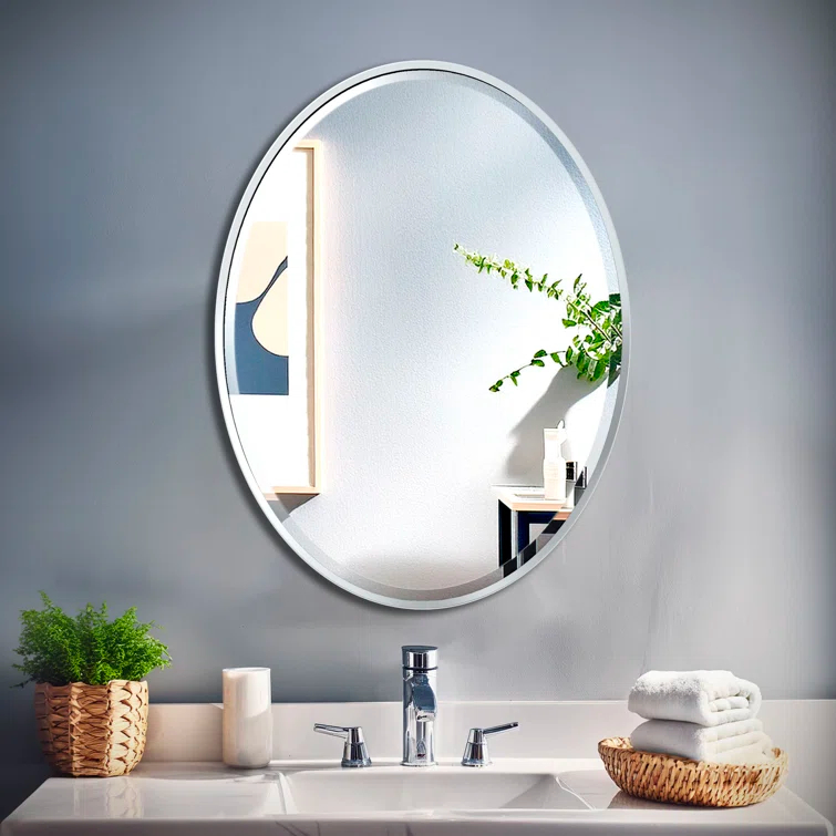 Flush Mount Framed Bathroom Vanity Mirror | Oval Framed Wall Mirror with Beveled Edge | Decorative Wall Mirror for Bathroom, Bedroom, Hallway, Entryway