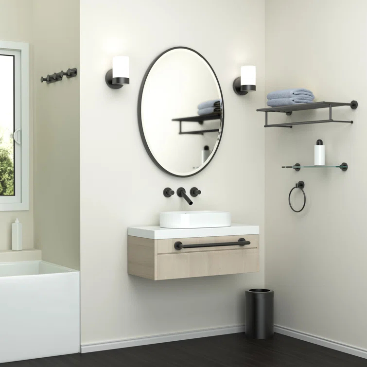 Flush Mount Framed Bathroom Vanity Mirror | Oval Framed Wall Mirror with Beveled Edge | Decorative Wall Mirror for Bathroom, Bedroom, Hallway, Entryway