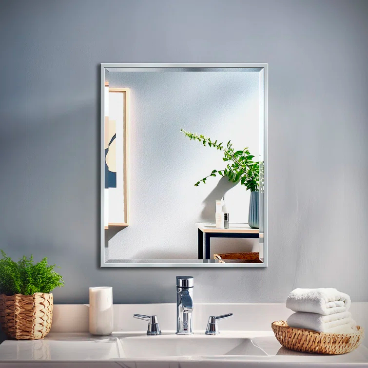 Modern Wall Mount Framed Rectangle Bathroom Vanity Mirror | Decorative Beveled MirrorFor Bedroom, Entryway, Livingroom | Mount Landscape or Portrait
