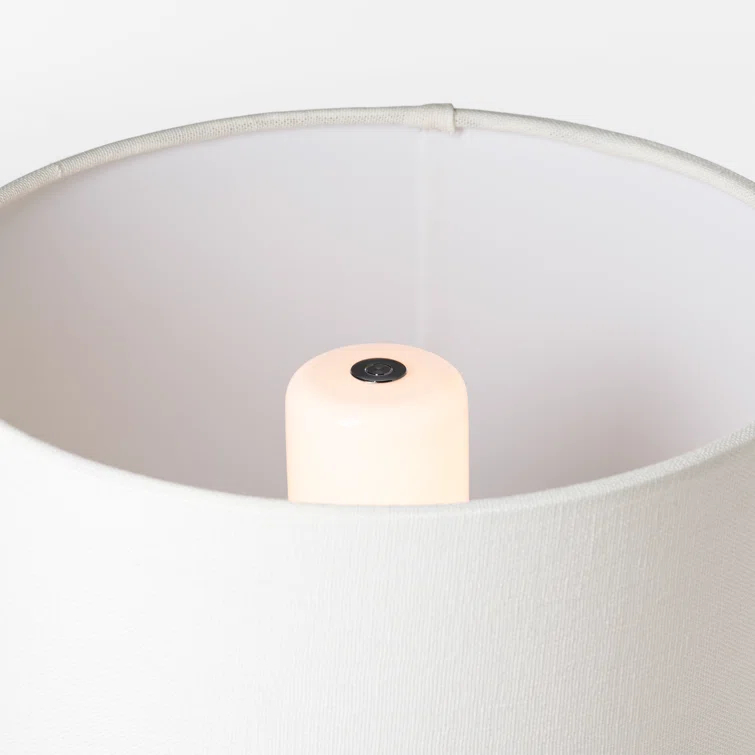 Crackled Ivory Cordless Ceramic LED Table Lamp with Linen Shade