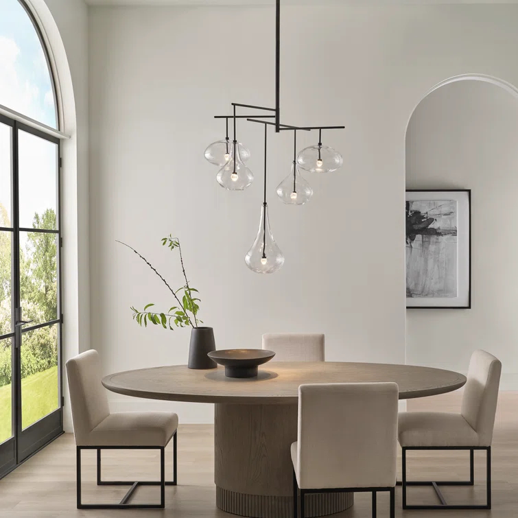 Gunmetal and Clear Glass 5-Light LED Chandelier