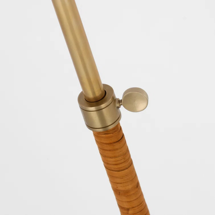 Adjustable Antique-Burnished Brass and Rattan Outdoor Floor Lamp