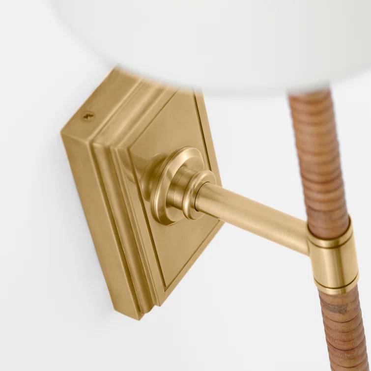 Antique Burnished Brass and Natural Rattan Wall Sconce with Linen Shade