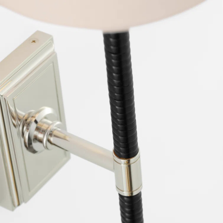 Black and Polished Nickel 28.5" Wall Sconce with Linen Shade