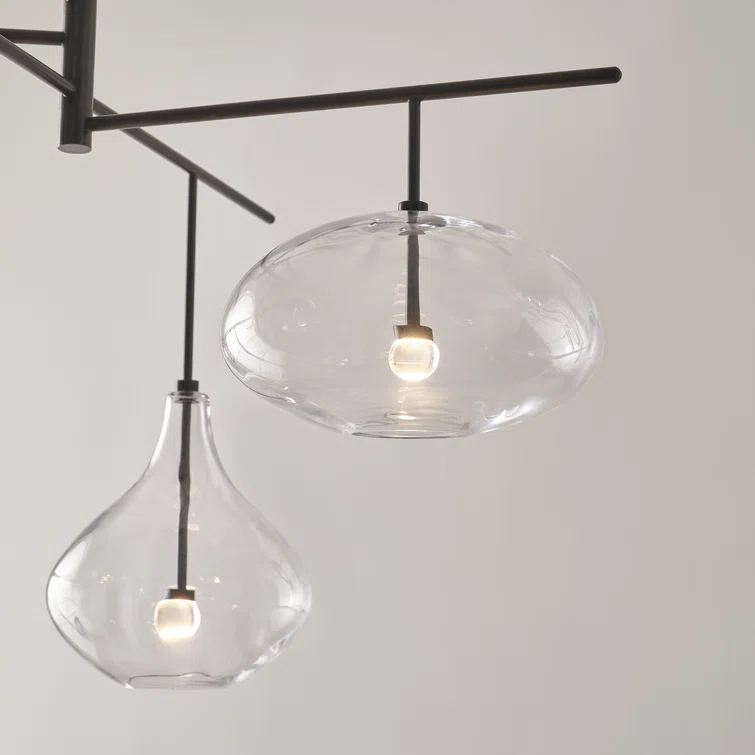 Gunmetal and Clear Glass 5-Light LED Chandelier