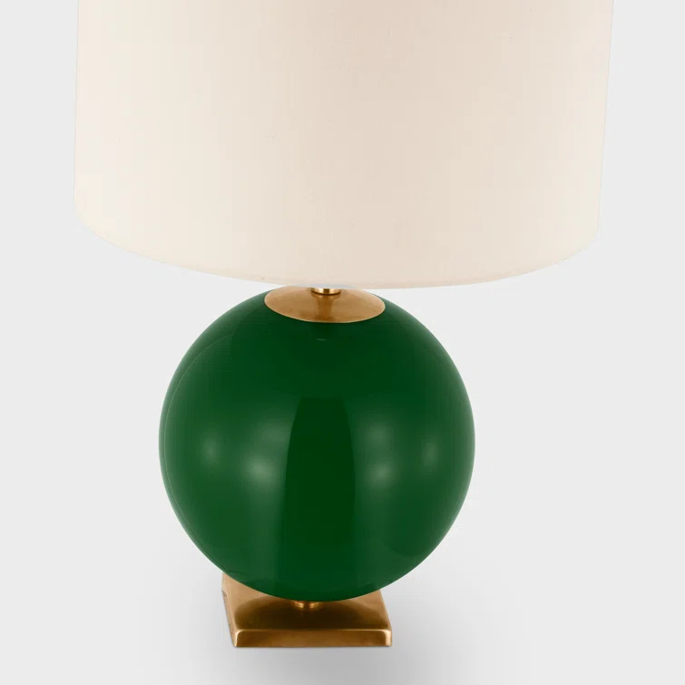 Elsie Green Glass Globe Table Lamp with Linen Shade