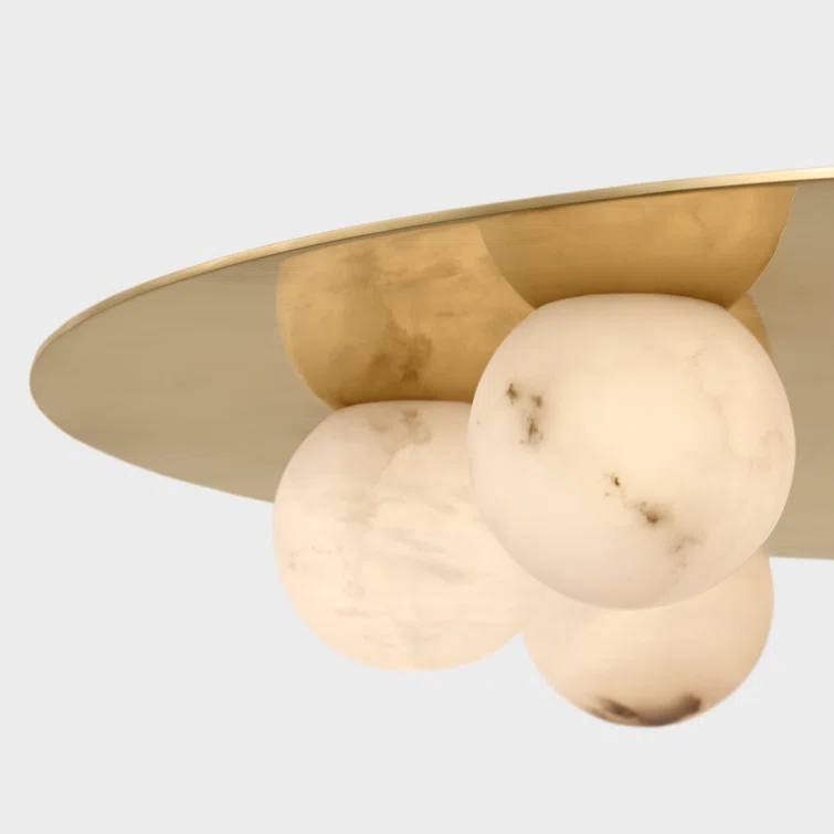 Mirrored Antique Brass 8-Light LED Chandelier with Marble Accents