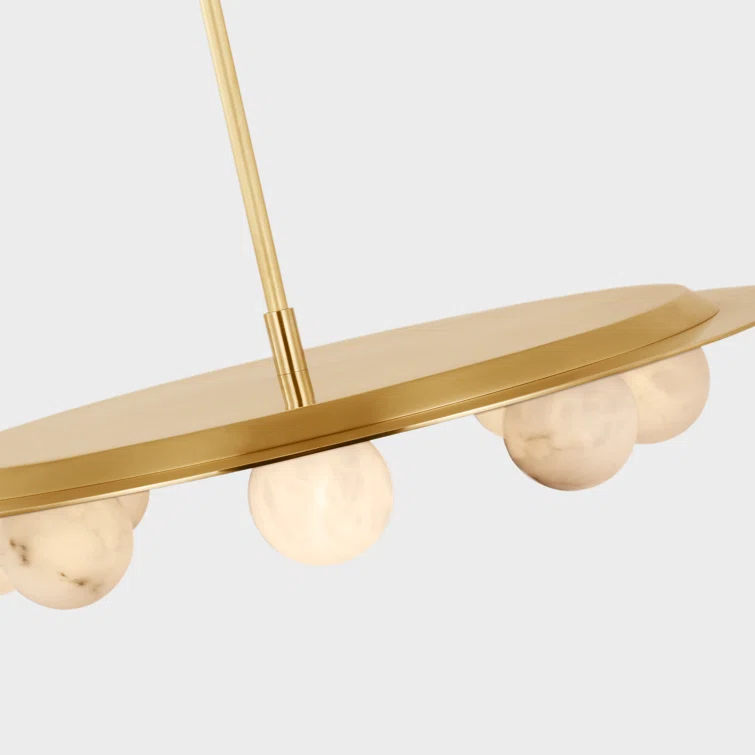 Mirrored Antique Brass 8-Light LED Chandelier with Marble Accents